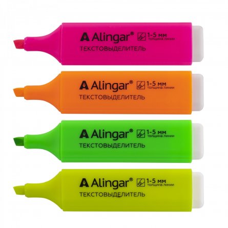 Набор текстовыделителей, 4 цвета, Alingar, "Line-2" прямоугольный корпус, скошенный, 1-5 мм, пластик. упаковка с кнопкой, европодвес фото 2