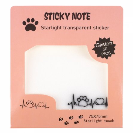 Прозрачные стикеры для заметок с клеевым краем, Alingar, 75 х 75 мм, 50 л., покрытие starlight touch, "Cat's PULSE", персик, водонепрониц., европодвес фото 1