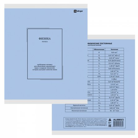 Тетрадь предметная "Физика" А5 48л., клетка, со справ матер, скрепка, прозрачная пластиковая обложка, блок офсет, Alingar "Classic NEW" фото 3