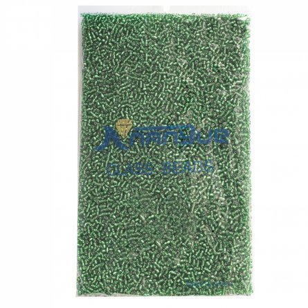 Бисер Alingar размер №8 вес 450 гр., зеленый (травяной) прозрачный, внутреннее серебрение, пакет фото 1