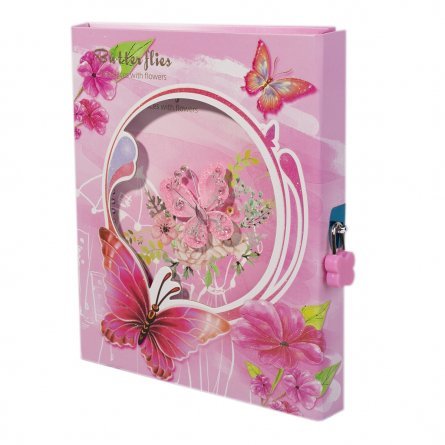 Подарочный блокнот, пакет, А5, Alingar, замочек, розовый, "Прозрачная бабочка" фото 1