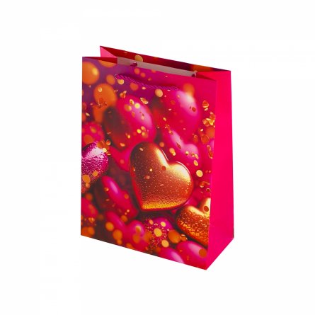 Пакет подарочный бумажный Alingar, (М) 18х24х8,5 см, "Сердце в подарок", ламинация, (4 дизайна в коробе) фото 2