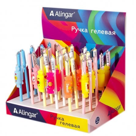 Ручка гелевая Alingar "Конфета", 0,5 мм, синяя, игольчатый наконечник, круглый цветной пластиковый корпус, картонная упаковка фото 2
