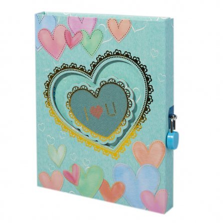 Подарочный блокнот, пакет, А5, Alingar, замочек, голубой, "Позолоченное сердце" фото 1