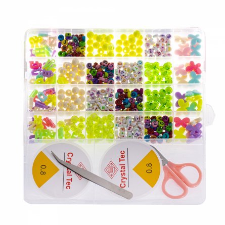 Набор для создания украшений-бусины Alingar, 200х190х18мм, "EFGH", 5 вид.бус.,подвес, 2х5.5м леска,ножницы, пинцет, пласт.пенал фото 2