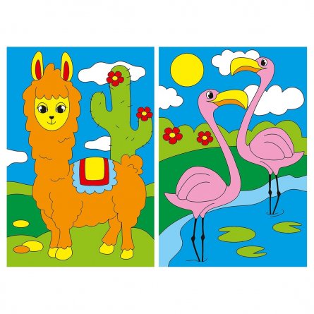 Картина по номерам Рыжий кот, 10,2х15,2 см, холст-мини, "Лама и фламинго" фото 1