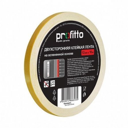 Клейкая лента двусторонняя PROFITTO, 12 мм * 10 м, вспененный полиэтилен, белая фото 1