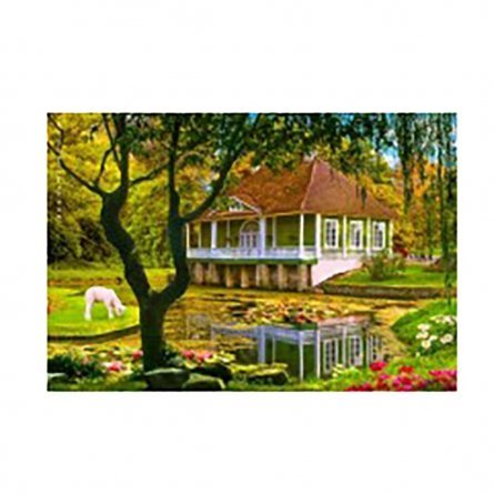 Алмазная мозаика Рыжий кот, без подрамника, с полным заполнением, (матов.), 30х40 см, 34 цвета, "Красивый особняк у пруда" фото 1