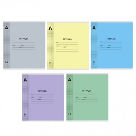 Тетрадь 24л., клетка, обложка пластик, Alingar, скрепка, блок офсет, 100% белизна,  "Микс пастель", 5 дизайнов в пленке т/у фото 1