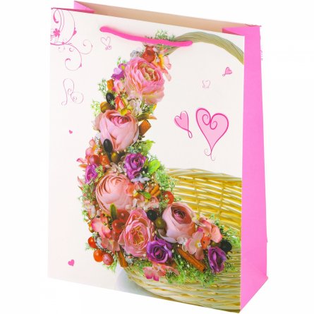 Пакет подарочный бумажный Alingar, (XL) 31х40х12 см, "Цветочно-ягодный букет", ламинация, (4 дизайна в коробе) фото 4
