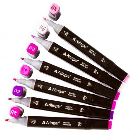 Набор двухсторонних скетчмаркеров Alingar, 6 цветов, фиолетовые, пулевидный/клиновидный 1-6 мм, спиртовая основа, ПВХ упаковка фото 4