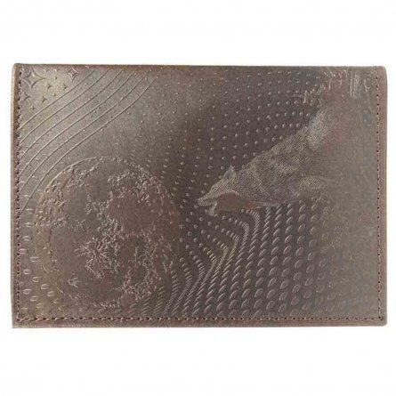 Обложка для паспорта, натур. кожа, коричневый, тиснение сплошное, "Волк" фото 2