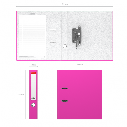 Папка-регистратор с арочным механизмом разборная, ErichKrause "Neon", А4, 285х315х50 мм, розовая фото 2