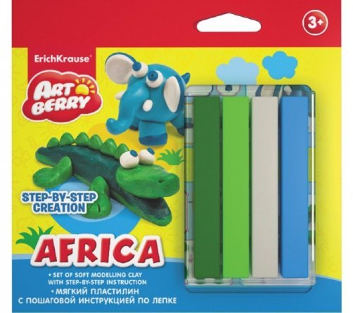 Пластилин Erich Krause, 4 цвета, без стека, мягкий, блистер, "Сreation ArtBerry Step-by-step Zoo" фото 1