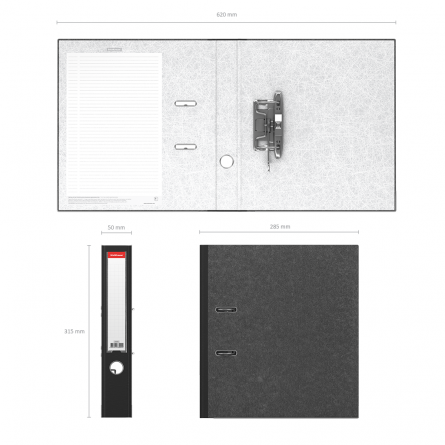 Папка-регистратор с арочным механизмом, ErichKrause "Original Pro" А4, 285х315х50 мм, с карманом, чёрный фото 2