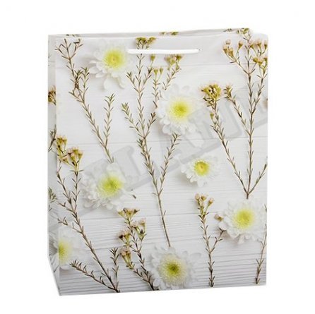 Пакет подарочный Миленд, 26,4*32,7*13,6 см (L), глянцевая ламинация "Нежные белые цветы" фото 1