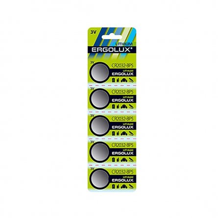 Батарейка-таб литиевая, Ergolux CR2032-BL5, 3V, бл. 5 шт фото 1
