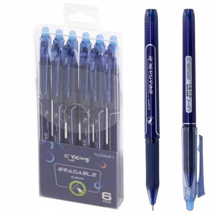 Ручка гелевая пиши-стирай Yalong, "Erasabel", 0,5 мм, синяя, игольx. наконечник, резиновый грип, пластиковый цветной корпус, 6 шт в пластиковой упак фото 1