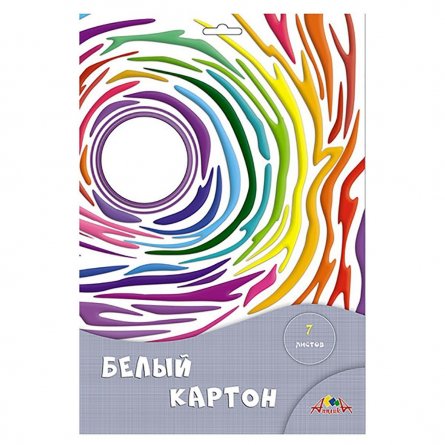Картон белый Апплика, А4, мелованный двусторонний, 7 листов, картонная папка, "Волны" фото 1