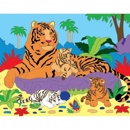 Картина по номерам Рыжий кот, 30х40 см, с акриловыми красками, холст, "Семья тигров" фото 1