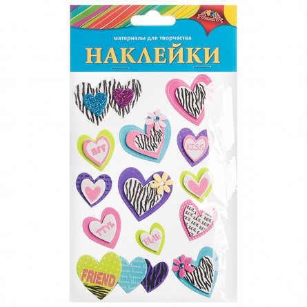 Декоративный материал Апплика, наклейки из ЭВА, пакет с европодвесом, "Сердечки. Ассорти" фото 1