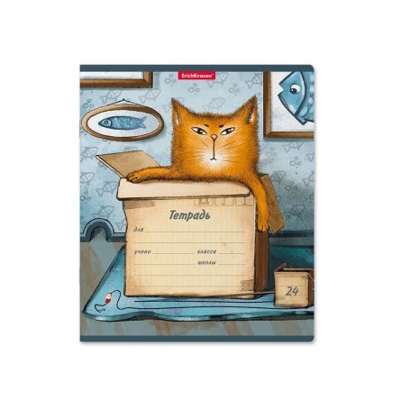Тетрадь 24л., линия, Erich Krause "Cat&Box", скрепка, мелованный картон фото 1