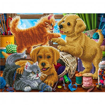 Алмазная мозаика Рыжий кот, без подрамника, на картоне, с частичным заполнением, (клас.), 30х40 см, 24 цветов " Щенки и котята" фото 1