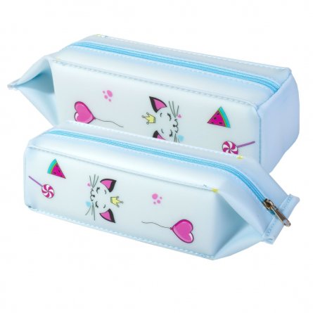 Пенал - косметичка, pure-pak Alingar, силикон, молния, 210 х 65 х 65 мм, "Friends", голубой (кошечка, сердечко, леденец) фото 2