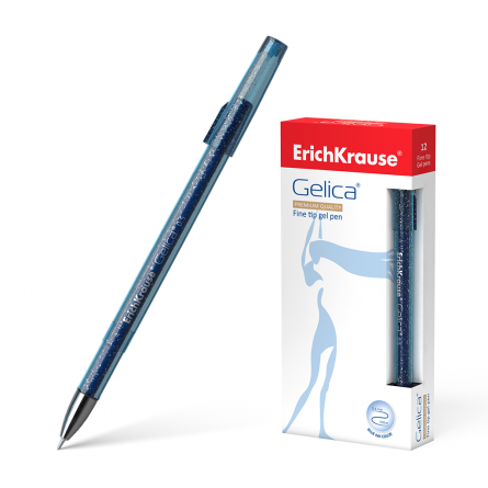 Ручка гелевая Erich Krause,"Gelica", 0,5 мм, синяя, игольчатый мелаллизированный наконеч., круглый, тонированный, блестящий, пластиковый корпус фото 1