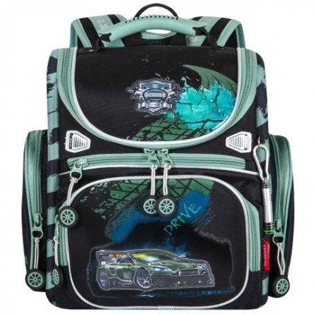 Рюкзак Across, школьный,  с мешком д/обуви, черный/серый/зеленый, 30х36х13 см фото 1
