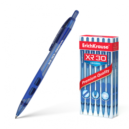Ручка шариковая, автоматическая Erich Krause "XRL-30", 0,7 мм, синяя, резиновый грип, круглый, тонированный, пластиковый корпус, картонная упаковка фото 1