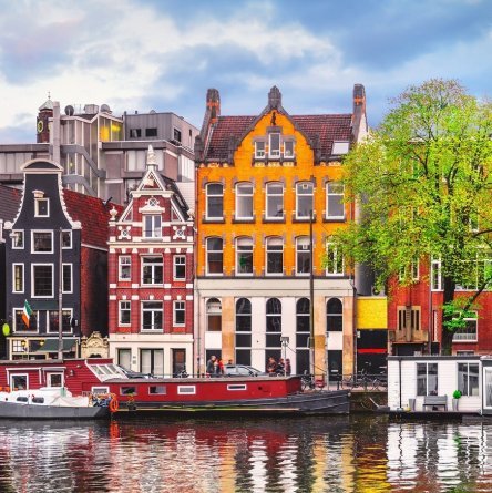 Картина по номерам Рыжий кот, 20х20 см, с акриловыми красками, холст, "Дома у реки в Нидерландах" фото 1