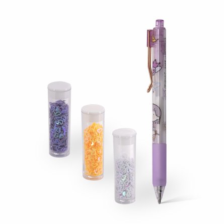 Клей- ручка с блестками Alingar, "Magic", сиреневый грип, автоматич., силикатный клей, блестки сердечки (бел.,оранж.,фиолет.), пластик. уп., европодв фото 1