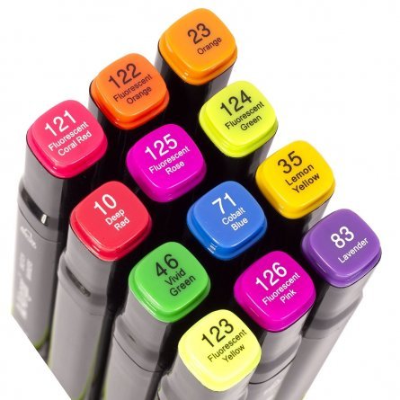 Набор двухсторонних скетчмаркеров Alingar,12 цветов, основные+флюоресцентные, пулевидный/клиновидный 1-6 мм, спиртовая основа, ПВХ упаковка фото 3