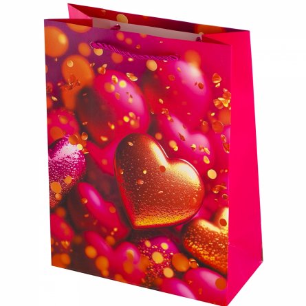 Пакет подарочный бумажный Alingar, (XL) 31х40х12 см, "Сердце в подарок", ламинация, (4 дизайна в коробе) фото 2