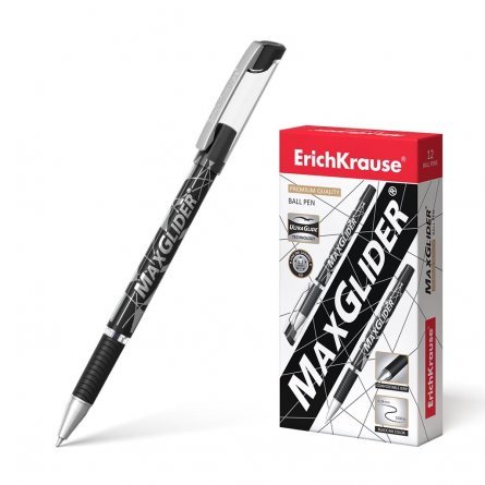 Ручка шариковая Erich Krause "MaxGlider. Ultra Glide Technology", 0,7 мм, черная, метализированный наконечник, резиновый грип, пластиковый корпус фото 1