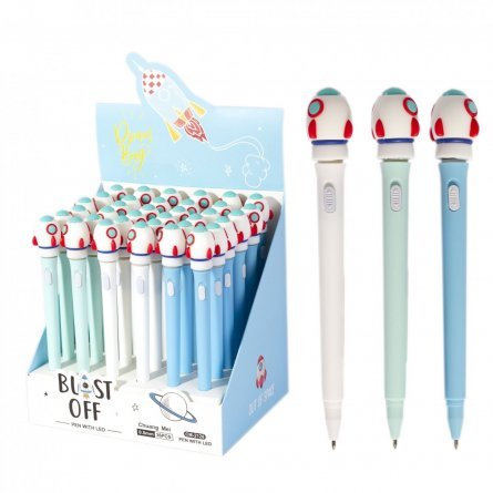 Ручка шариковая Alingar "Ракета", с подсветкой, 0,5 мм, синяя, цветной пластиковый корпус фото 1