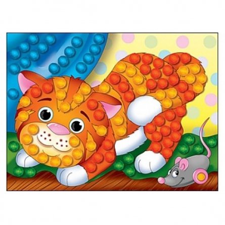Мозаика из помпонов Рыжий кот, А5, картонная упаковка, "Котенок" фото 1
