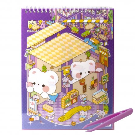 Наклейки для творчества - антистресс блокнот, 200*265 мм, "Animal Party", фиолет, XXL, 3D стикеры, 6 комнат, в комплекте пинцет, пакет с европодвесом фото 13