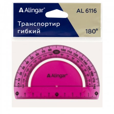 Транспортир Alingar, 180 градусов, пластиковый, гибкий, цвета ассорти, пакет ПВХ с европодвесом фото 2