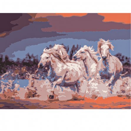 Картина по номерам Рыжий кот, 22х30 см, с акриловыми красками, холст, "Стадо белых лошадей" фото 1