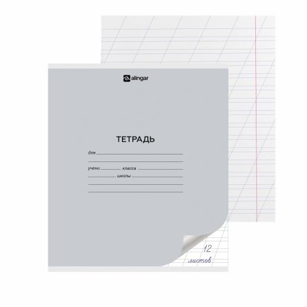 Тетрадь 12л., косая линия, Alingar, скрепка, блок офсет, 100% белизна, мелованный картон (стандарт), "Микс пастель", 5 дизайнов в пленке т/у фото 2