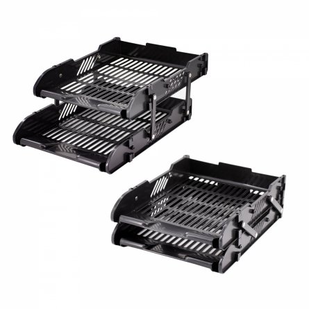 Лоток- органайзер для бумаг,горизонтальный, Alingar ,2-секционный трансформер, А4 черный цвет,пластик фото 1