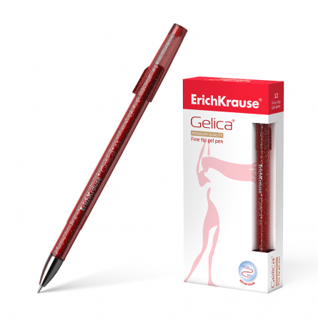 Ручка гелевая Erich Krause,"Gelica", 0,5 мм, красная, игольчатый мелаллизированный наконеч., круглый, тонированный, блестящий, пластиковый корпус фото 1