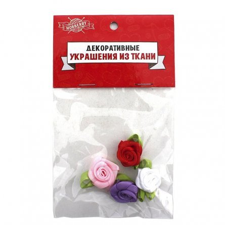 Декоративный материал Проф-Пресс, украшения из ткани,3 см х 2 см, 4 шт, пакет с европодвесом, "Розы" фото 1