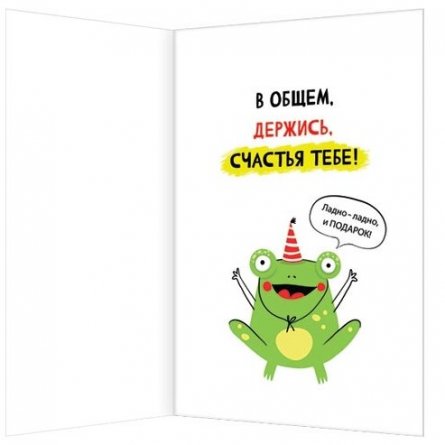 Открытка двойная "Денег нет, держи открытку" 194*251 мм, Мир открыток, картон, веселая лягушка фото 2