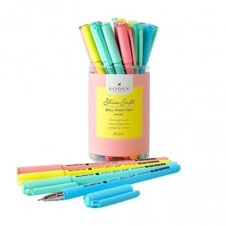 Ручка масляная LOREX "Slim Soft. Pastel", 0,5 мм, синяя, игольчатый металлизированный наконечник, круглый, цветной, прорезин. корпус фото 1