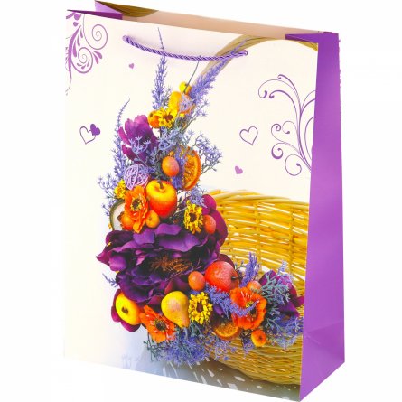 Пакет подарочный бумажный Alingar, (XL) 31х40х12 см, "Цветочно-ягодный букет", ламинация, (4 дизайна в коробе) фото 3