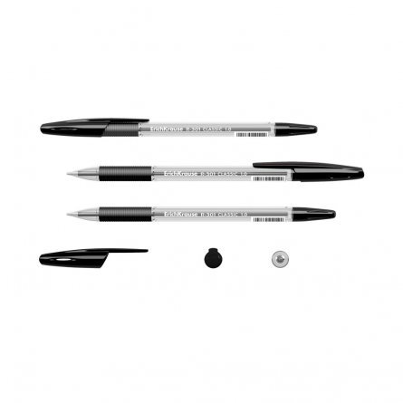 Ручка шариковая Erich Krause "R-301 Classic Stick&Grip", 1.0 мм, черный, метал. наконечник, резин. грип, шестигранный, прозрачный, пластик. корпус фото 2