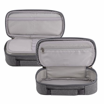 Пенал - косметичка Alingar, ткань, молния, 1 откидная планка, карман-сеточка, ручка, 210 х 90 х 55 мм, "YESCHOLAR", микс (серый, тем-синий, тем-серый) фото 5